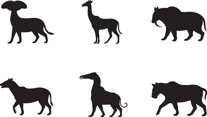 Prehistoric extinct animals silhouette collection