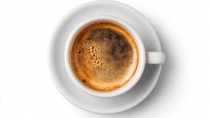 Fototapeta premium Professional Top View of Isolated Espresso Coffee Cup on White Background