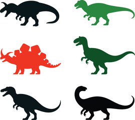 Colorful dinosaur silhouettes prehistoric animals set
