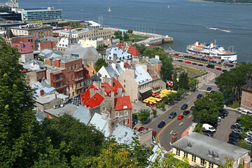 Historic Quebec City , looking down on the beautiful old buildings from above.