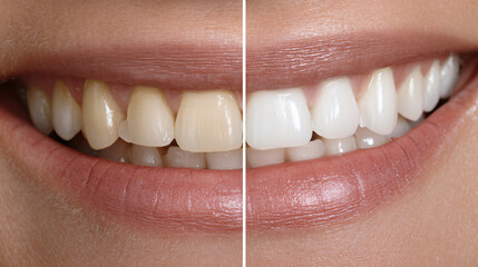 Teeth Whitening Smile Dental Treatment Before After Comparison Hygiene Health Cosmetic Brightening Mouth Closeup Beauty Pearly Oral Care Aesthetics Confidence Portrait Clean Shine Photo 