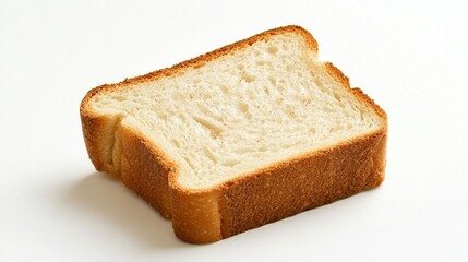 Single, golden-crusted slice of white bread on a clean, plain white background