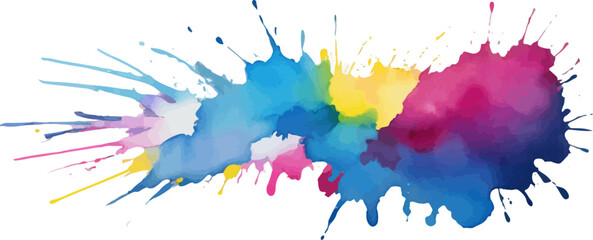 Vibrant Watercolor Paint Splash Background, Abstract Multicolor Ink Art on White