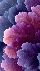 Obraz premium Abstract Petal Fantasy: A mesmerizing close-up showcases a collection of intricately layered petals, painted with a gradient of soft pink, deep violet, and sky blue.