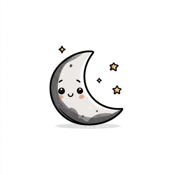 Cute smiling moon with stars kawaii