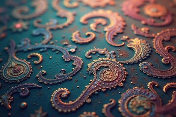 Subtle paisley pattern, muted tones, soft focus , textile design, surface, art