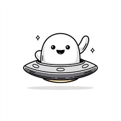 Fototapeta premium Cute Alien Waving from Flying Saucer