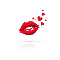 lips blowing kiss with floating hearts