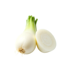 Artistic and detailed close up image showcasing a freshly cut daikon radish alongside its full counterpart for culinary applications