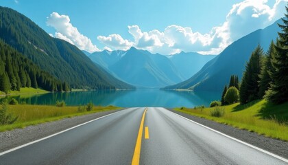 Naklejka premium Blue Azure Lake Surrounded By Green Mountains