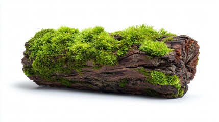 Green Moss Covered Log Isolated on White Background for Nature Designs
