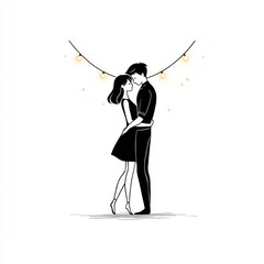 Obraz premium Romantic Couple Dancing under Fairy Lights