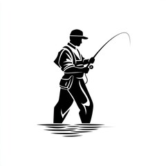 Obraz premium Person silhouette fishing with rod, icon