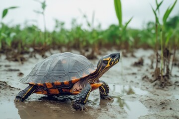 Fototapeta premium Turtle on muddy ground