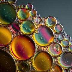Abstract close-up of vibrant, iridescent oil bubbles.  A mesmerizing display of color and texture.