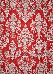 Vintage red flocked damask wallpaper  Retro design, white background , decor, home, floral