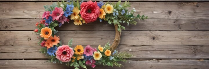Watercolor painted floral wreath on weathered wood  ,  texture,  invitation