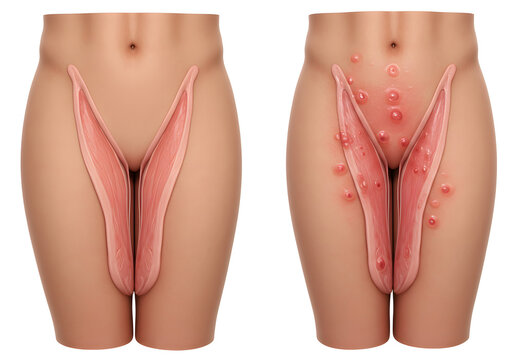 Healthy versus diseased vulva illustration