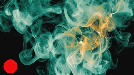 Obraz premium Surreal vaporous forms in teal and gold on a dark canvas with contrasting dot