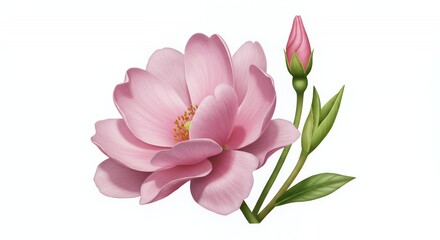 Obraz premium Delicate Pink Flower Blossom Unfurling Petals In Gentle Swaying Timelapse Against White Background