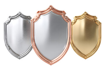Obraz premium Three metallic shields silver gold rose gold blank awards