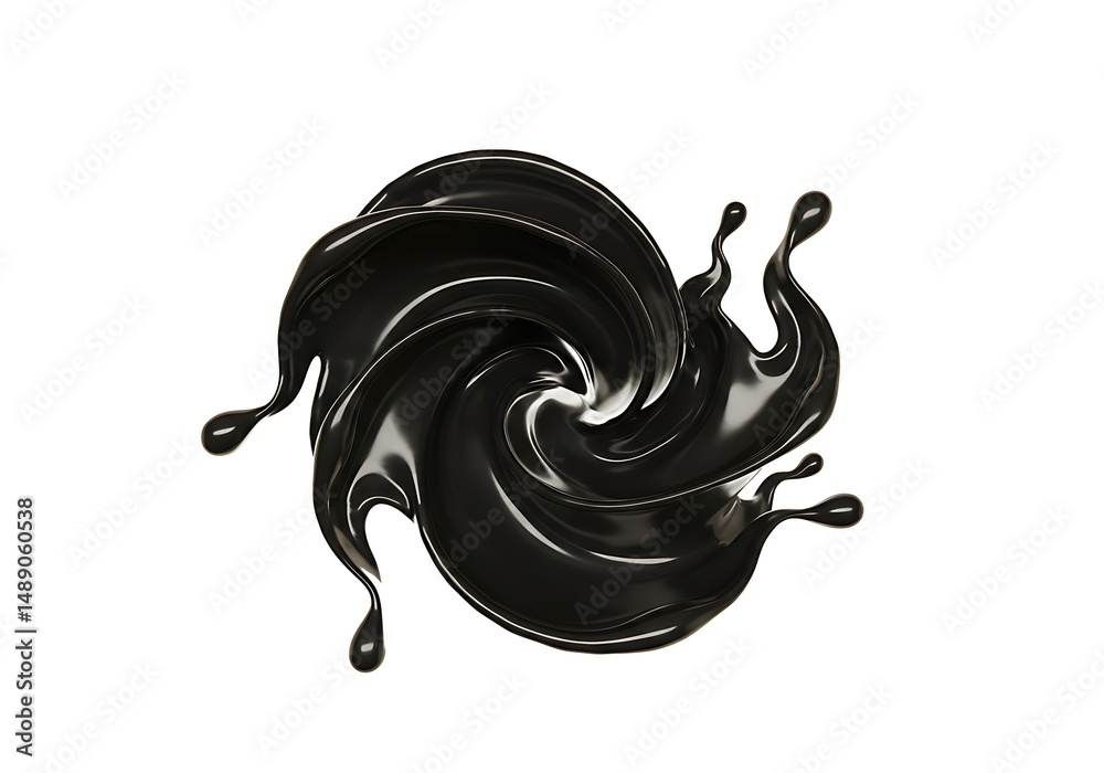 Fototapete Abstract Swirling Black Liquid Splash A Dynamic 3D Render of a Viscous Fluid in Motion