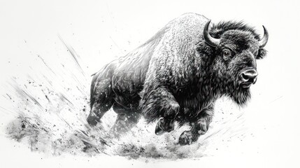 Powerful bison in motion, powerful stance
