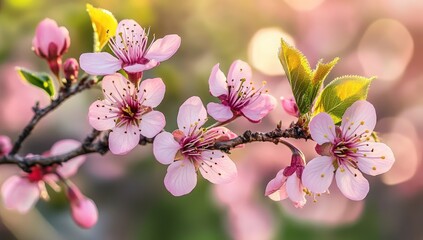 Delicate pink blossoms in spring sunlight