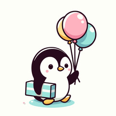 penguin vector illustration holding balloon
