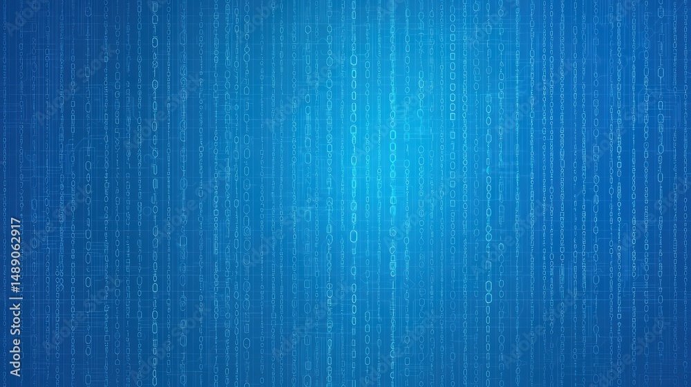 Poster abstract digital background with binary code elements in vivid blue color for technology concept