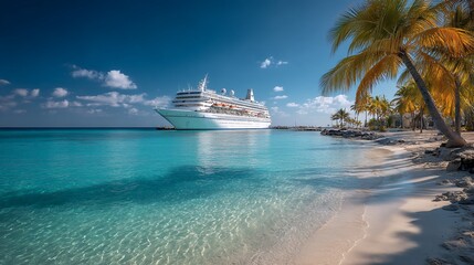 Obraz premium Cruise Ship at Tropical Beach