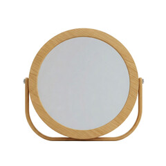 Round wooden frame tabletop mirror