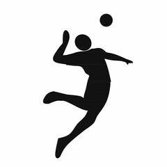 Silhouette of a male volleyball player in mid air spike action. Great for sports icons, team logos, posters, and athletic event designs.