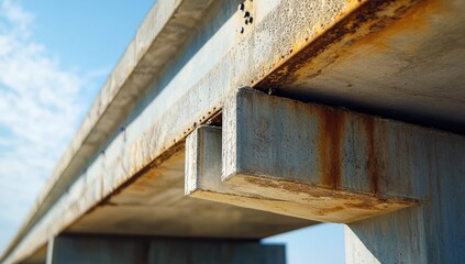 Rusty concrete bridge support beams
