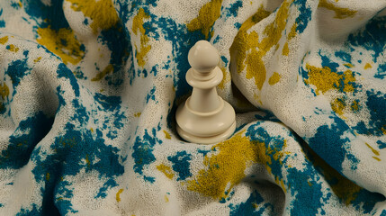 Chess bishop on textured fabric closeup view for hobbies and games