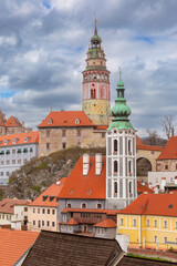 Obraz premium View of Cesky Krumlov with the tower and historic buildings in Czech Republic