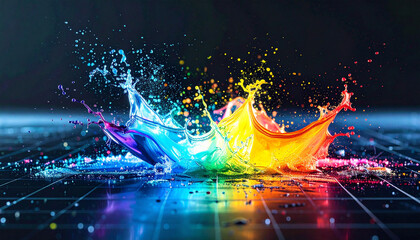 rainbow light reflecting futuristic grids . Background concept. Generated Image