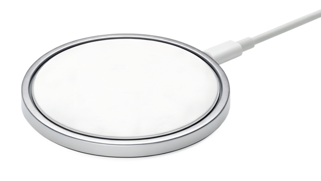 Wireless charging pad for smartphones and devices isolated on transparent background - Powered by Adobe
