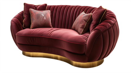 Red velvet sofa isolated on transparent background