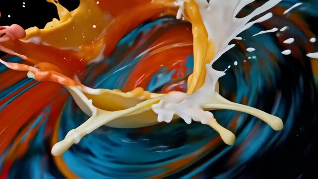 Vibrant Swirl of Colors: An artistic display of flowing colors colliding and blending, showcasing an array of hues and textures in dynamic and vivid motion.