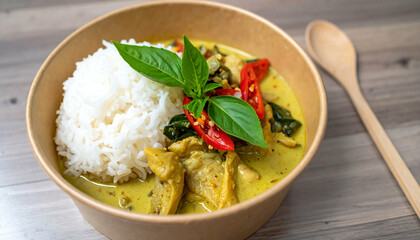 Delicious Green Chicken Curry with Rice - Authentic ethnic food