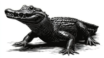 Obraz premium Detailed black and white illustration of an alligator