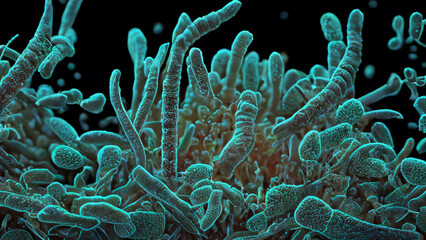 Obraz premium Microscopic view of complex microbial structures