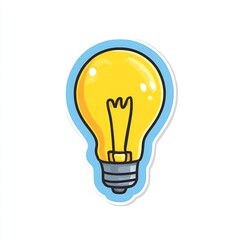 Glowing light bulb cartoon sticker, idea, innovation, bright, icon