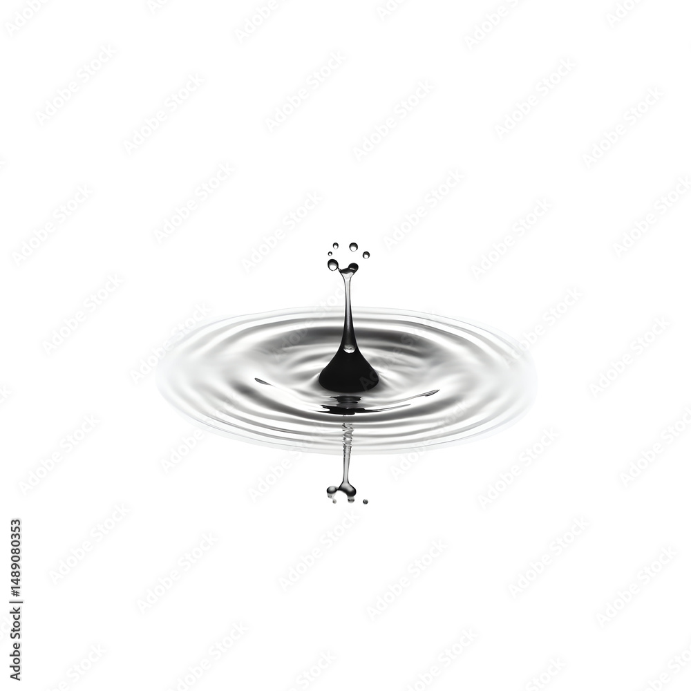 Poster captivating water drop impact creating ripples and intricate splashes on a smooth surface against th