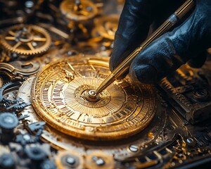 Watchmaker meticulously working on intricate clock mechanism