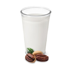 Nut milk in glass and pecans isolated on white