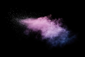 Pink and blue powder explosion on black