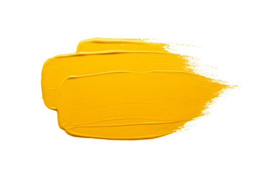 Bright and elegant yellow paint brush strokes are on a white and transparent background, PNG