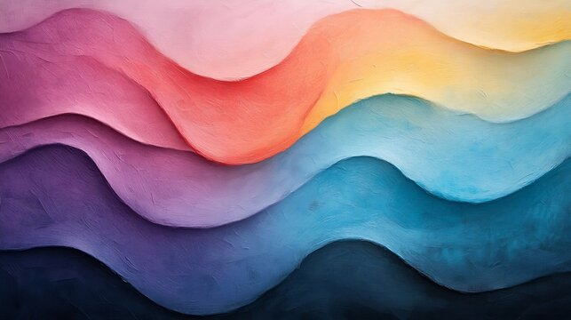Abstract waves of color, a layered gradient from violet to pink and yellow palette